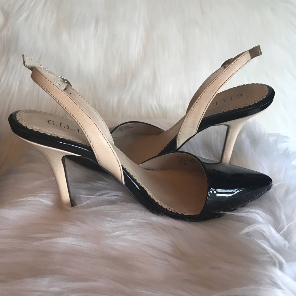 Stunning Black patent sling back d’orsey heels.
